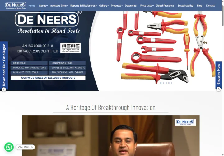 Sitio de De Neers Tools con información de la empresa y sus líneas de herramientas